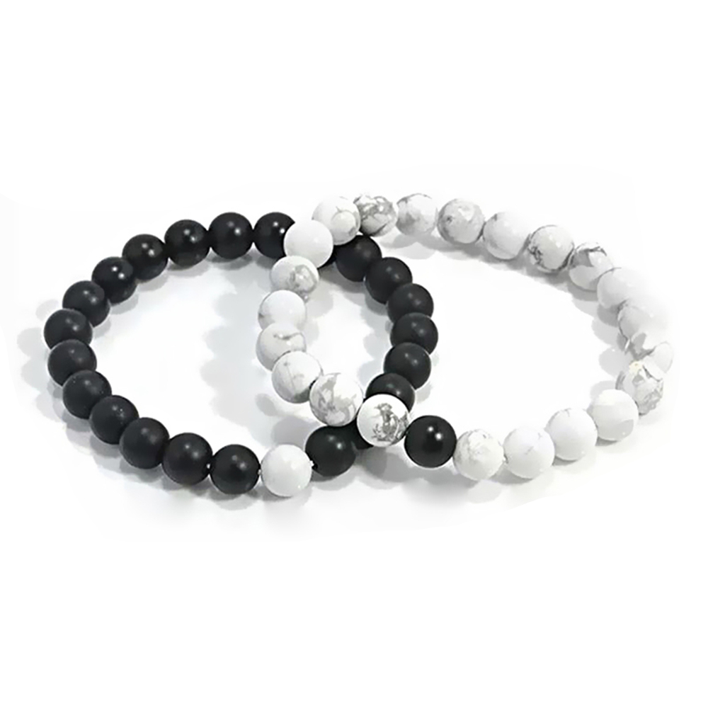 His and Hers Couple Bracelet White Turquoise&Strands Black Matte Agate Stones Wrist Strap accessories Gift Valentine's Day Holiday Christmas Symb