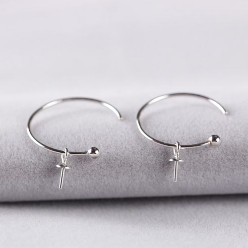 Women Fine Silver 4-6mm Pearl or Round Bead Semi Mount Hoop Earrings 925 Sterling Silve