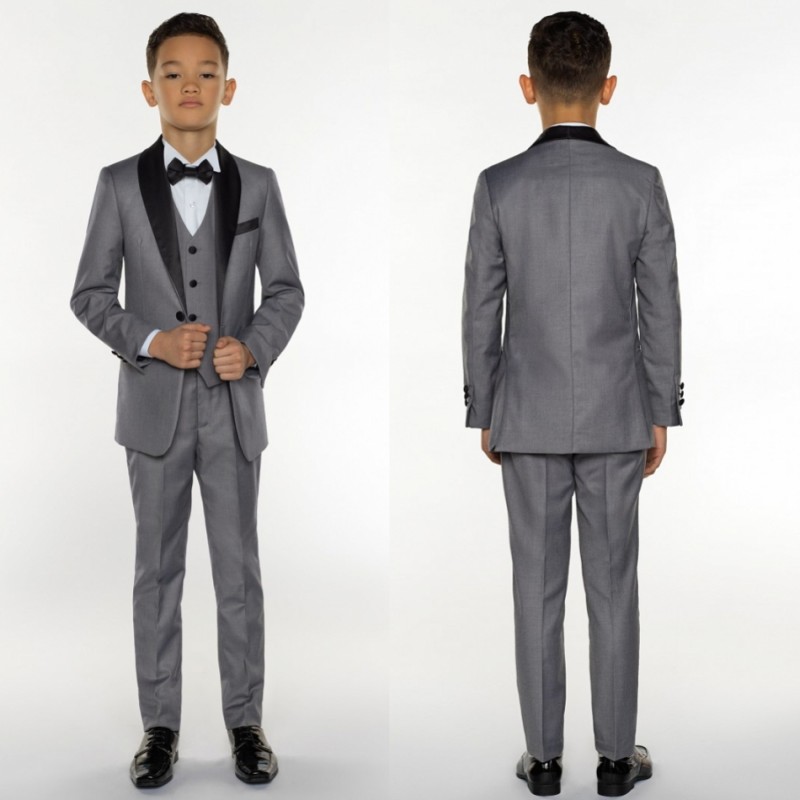 Boys Tuxedo Boys Suits Boys Formal Suits Tuxedo for Kids Tuxedo Formal Occasion Grey Suits For Lillte Men Three Pieces(Jacket+Pant+Vest)