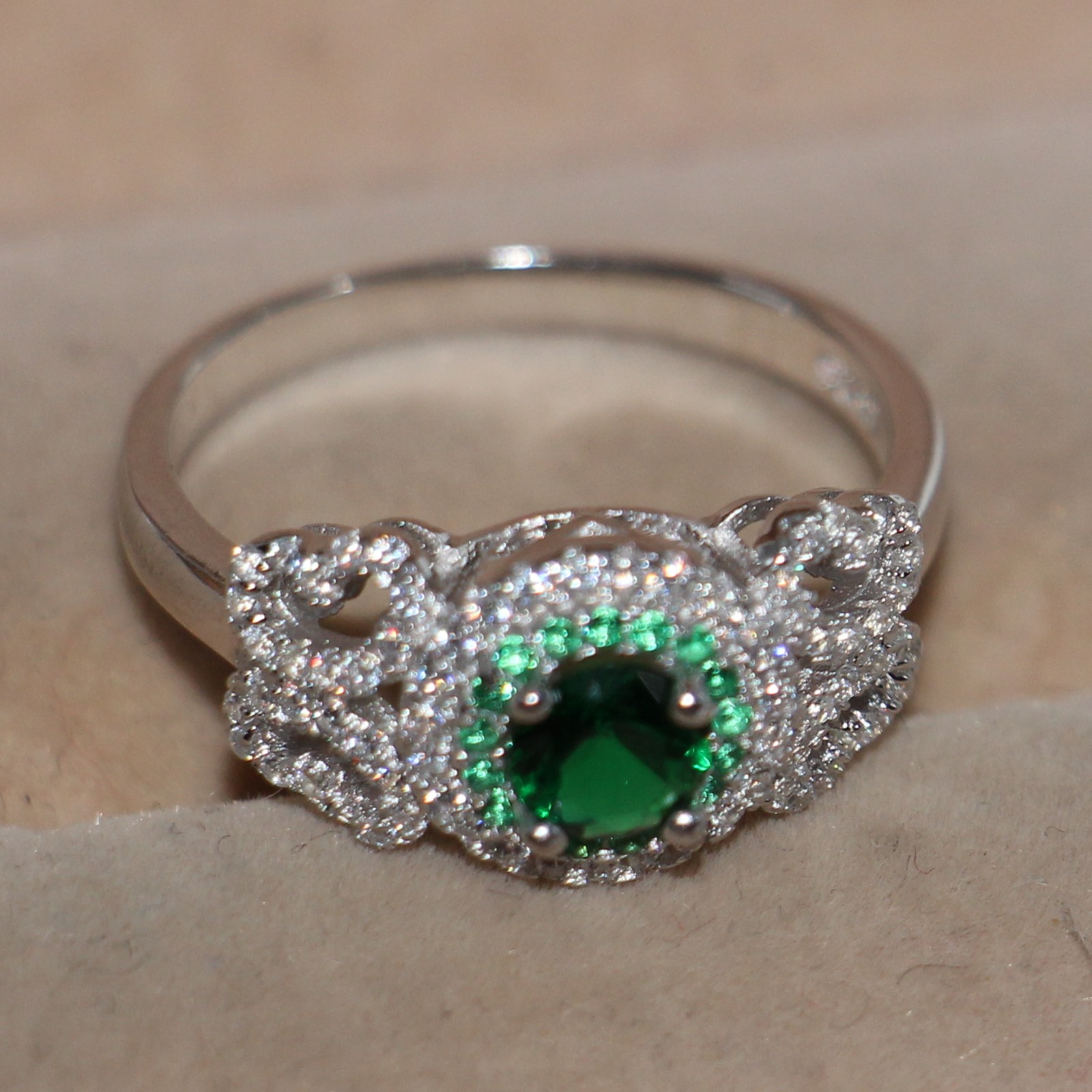 Sterg Sier Emerald Ring for Women with Cubic Zirconia Birthstone - Solid Size 5-10