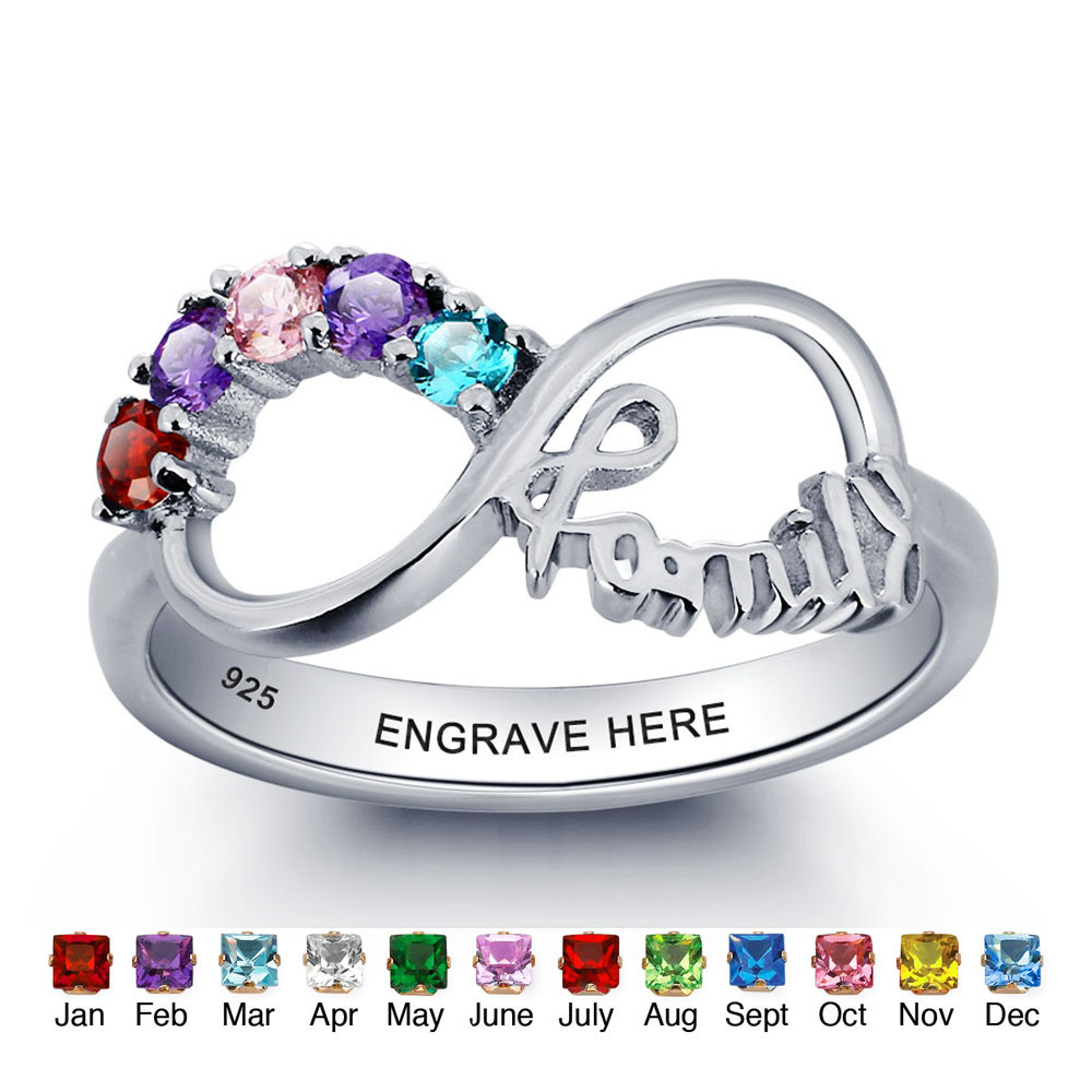 yizhan Personalized Infinity DIY Love Family Ring Colorful Cubic Zirconia 925 Sterling Silver Jewelry Free Gift Box (Silveren SI1784)