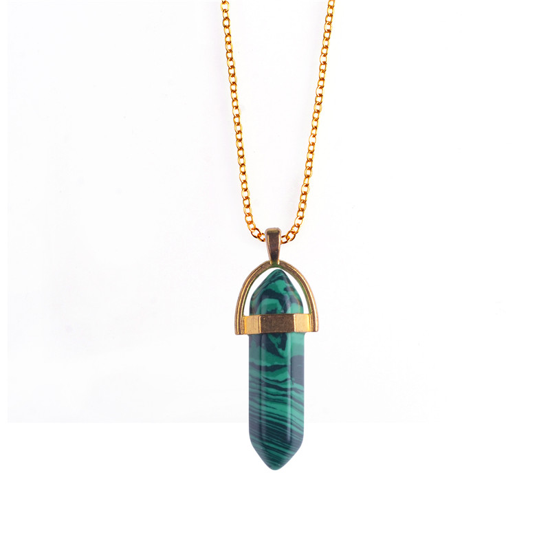 2017 Hexagonal column Natural Stone Healing Point Pendant Necklaces Amethyst Crystal Quartz Stone Necklace Women Gem stone