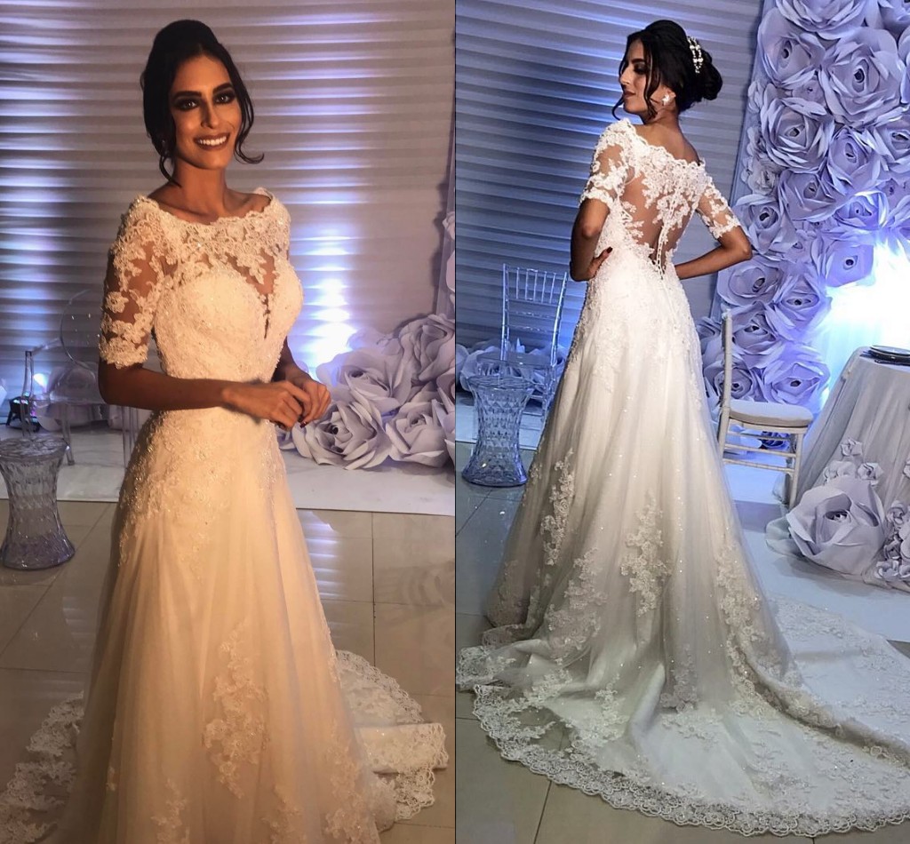 Half Sleeve Boat Neck A-Line Elegant Wedding Dresses Appliques Beaded Sheer Back Wedding Gowns Modest Lace Bride Dresses vestido de noiva, Red
Half Sleeve Boat Neck A-Line Elegant Wedding Dresses Appliques Beaded Sheer Back Wedding Gowns Modest Lace Bride Dresses vestido de noiva, Red