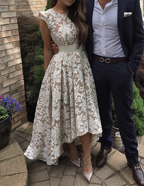 2019 High Low Prom Dresses Jewel Neck Short Sleeves A Line Front Short Long Back Bridesmaid Party Dresses Custom Made China EN8016