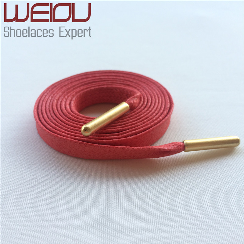 Weiou flat cotton waxed bootlaces custom length shoe laces string for work boots with Gold metal tips