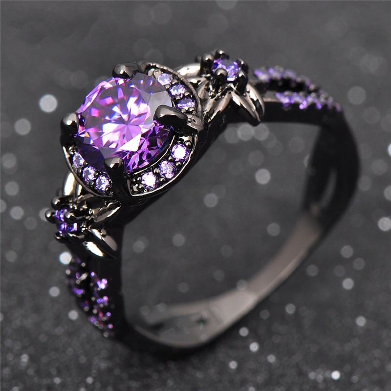 Victoria Wieck Retro Jewelry 10kt Black Gold Filled Amethyst Simulated Diamond Gemstones Wedding Engagement Women Band Round Ring Size5-11