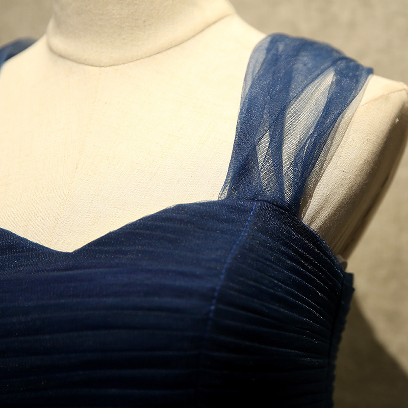 Dark Navy Bridesmaid Dresses Tulle Long Wedding Party Dress Evening Party Dresses Lace-up or Zipper Back as you want