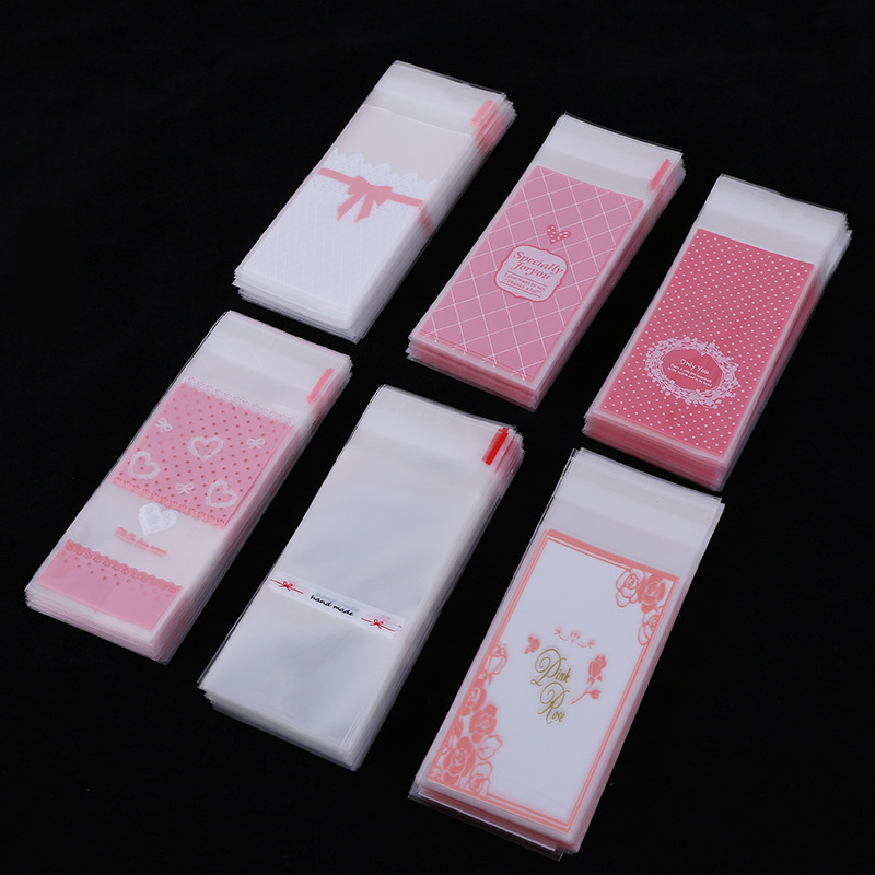 5*10+3cm Cute Lace Love Lipstick Bags Little Plastic Candy Cookie Packaging Bags Cupcake Wrapper Self Adhesive Bag LZ0764