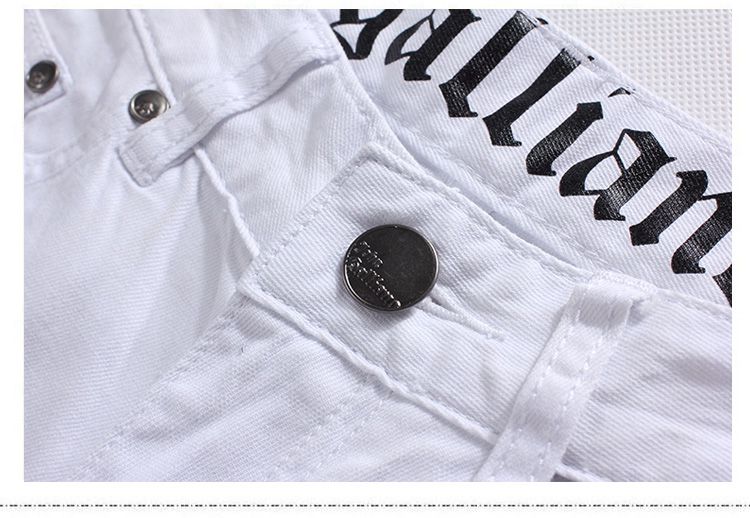 Men's Jeans Wholesale- John Males Galliano Top Quality Nightclub DJ Spaper Printed Pattern Slim Motorcycle JeansMen's