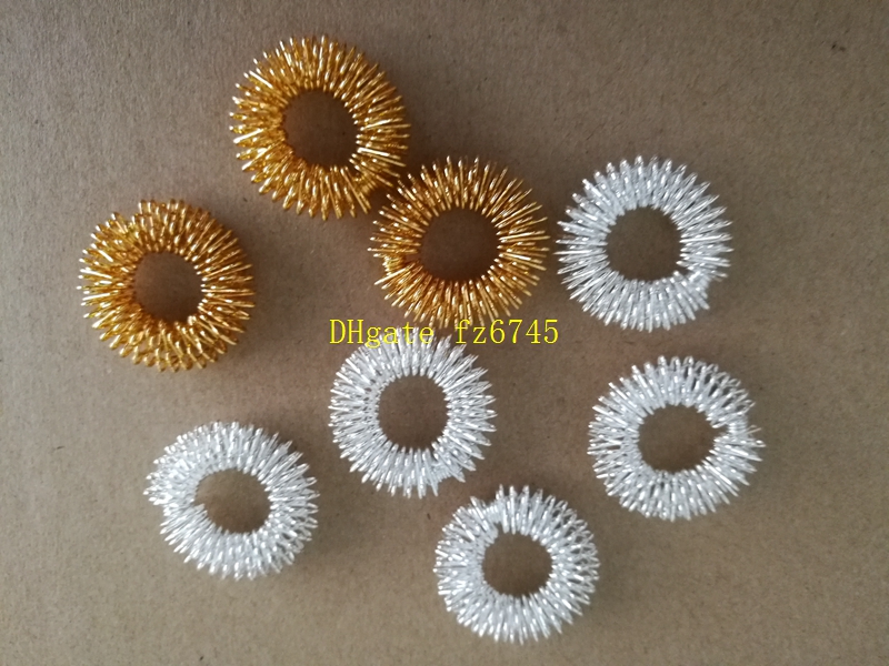 50pcs/lot Free Shipping Hot selling Finger Massage Ring Acupuncture Ring Health Care Body Massager gold and silve colors