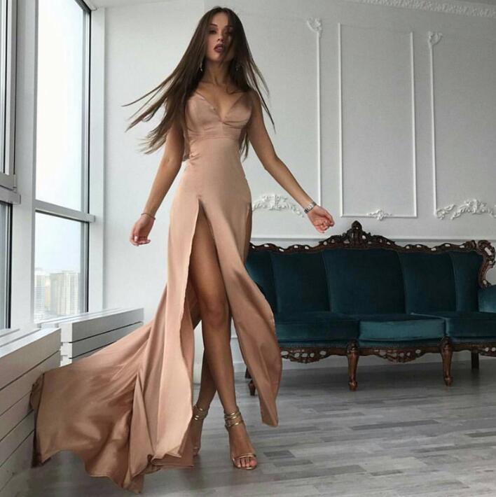 2018 Cheap Sexy V-neck Front-Split Evening Dresses A-line Modern Sleeveless Formal Gowns Khaki Party Prom Wear Custom, Ivory
2018 Cheap Sexy V-neck Front-Split Evening Dresses A-line Modern Sleeveless Formal Gowns Khaki Party Prom Wear Custom, Ivory