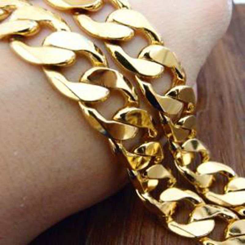 Long 23 6 Solid 18K Gold Plated Cuban Link Chain Mens Necklace fashion Jewelry Gifts224D