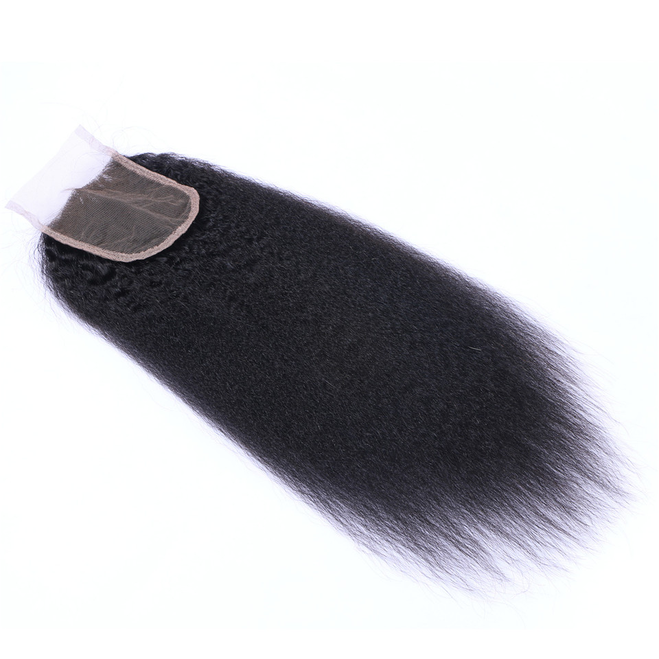 Free shipping Brazilian Virgin Kinky Yaki Straight 4x4 Lace Closure Natural Color Pre-plucked With Baby Hair