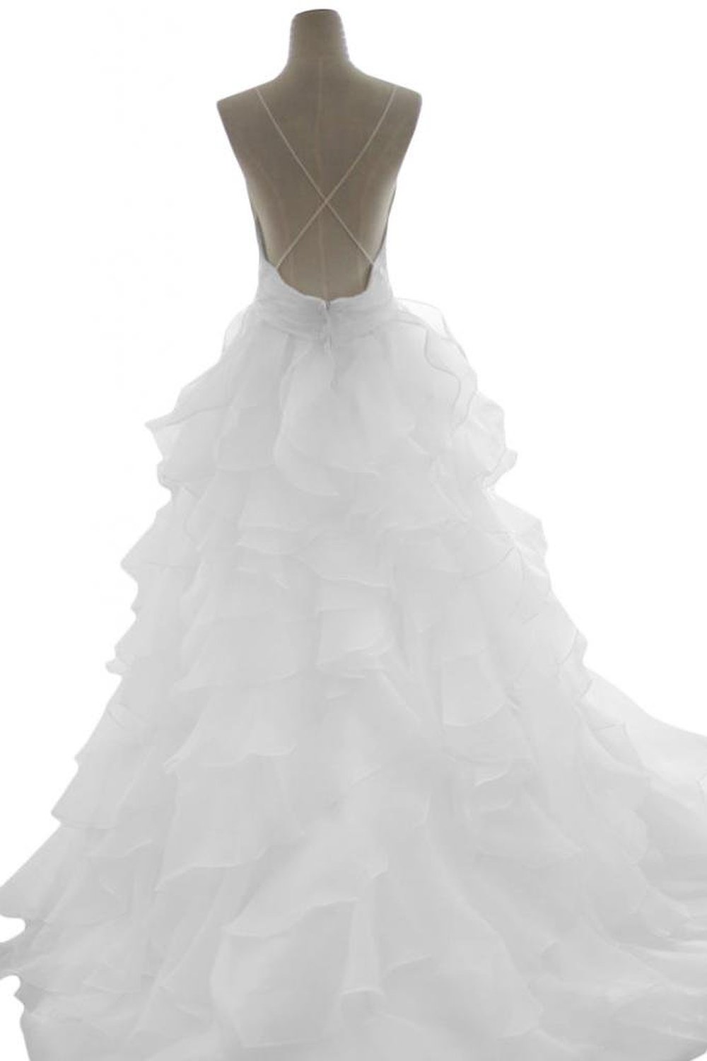 Beach Wedding Dress A-line Organza V Neck Spaghetti Straps Backless Ruffles Tiered Sexy Bridal Wedding Gown Court Train