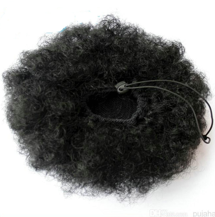 Natural short ponytail hairstyle for women 120g Afro Curl Drawstring Ponytail Puff Human Hair Chignon two Combs Updo KINKY CURLY Afro hair