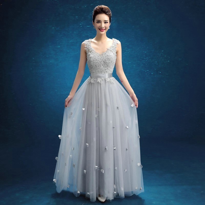 2017 robe de soriee New High Quality V-neck Appliques Tulle Long Prom Dresses Evening Dress Party Gowns Vestido De Festa Formal Dress
