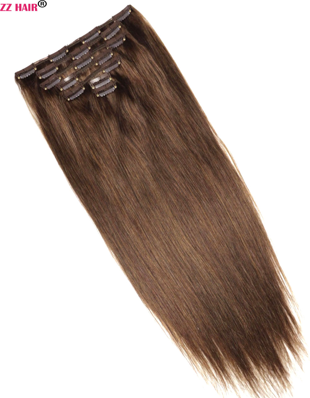 ZZHAIR 16"-26" 7pcs set Clips in/on 100% Brazilian Remy Human Hair Extension Full Head 100g-160g Natural Straight