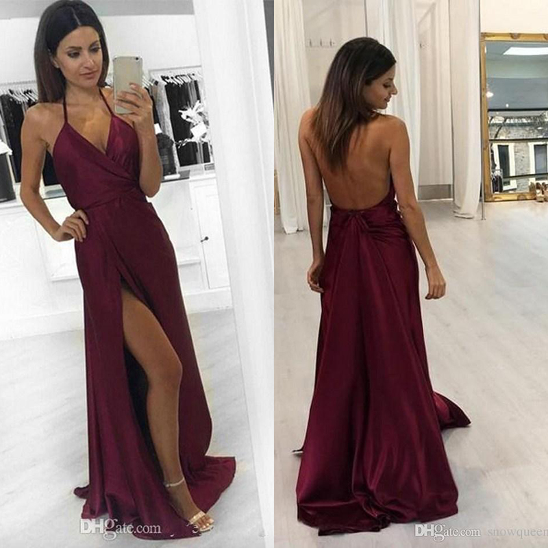 Sexy Halter Backless Burgundy Prom Dress Charming V-neck High Side Split Women Gown Long Evening Dresses Prom Party Dresses Custom made, Dark red
Sexy Halter Backless Burgundy Prom Dress Charming V-neck High Side Split Women Gown Long Evening Dresses Prom Party Dresses Custom made, Dark red