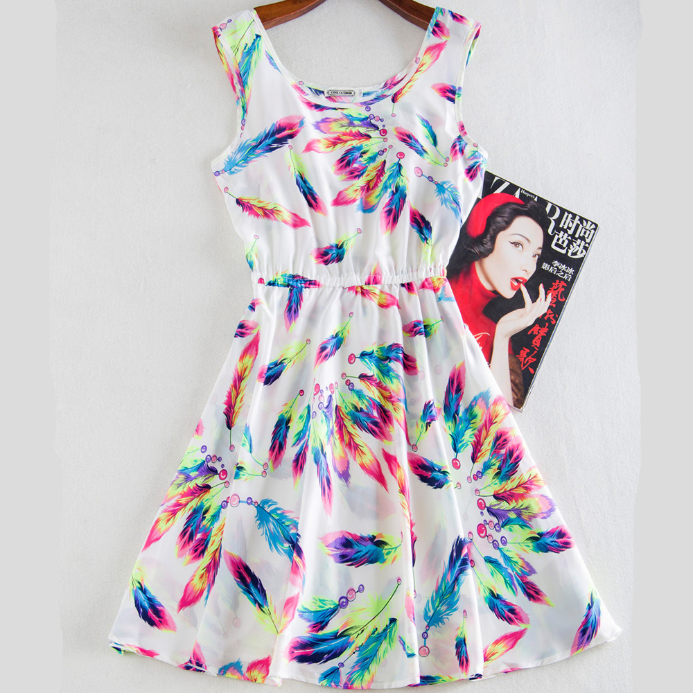 Wholesale- Ladies Dress Print Casual Vintage Female Vestidos European Style Fashion Office Women Clothing Cheap Bohemian Beach Summer Dress