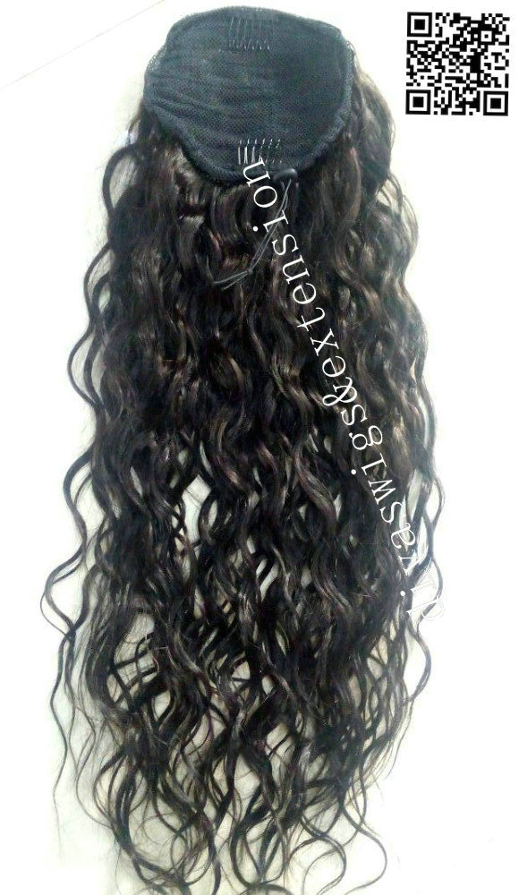 Celebrity KIM Kardashian natural curly pony tail hairpiece long high elastic band drawstring ponytail hair extension 180g 160g natural color
