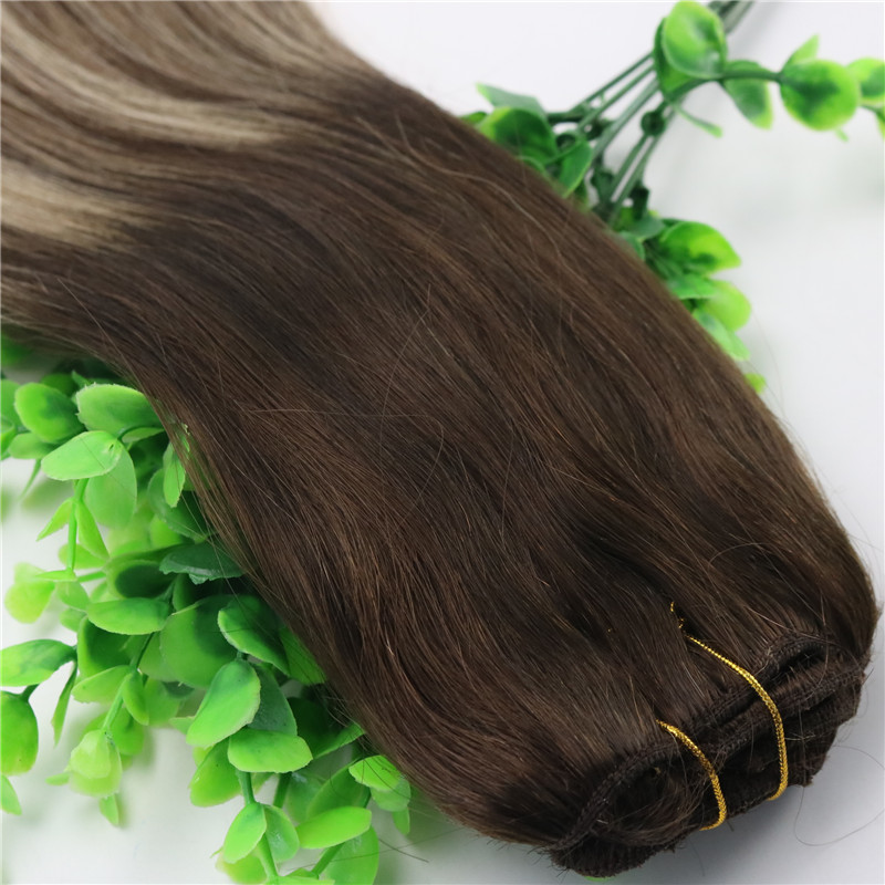 8A 7pcs 120gram Clip In Human Hair Extensions Ombre Brown Human Hair Brunette Shade With Blonde Balayage Highlights