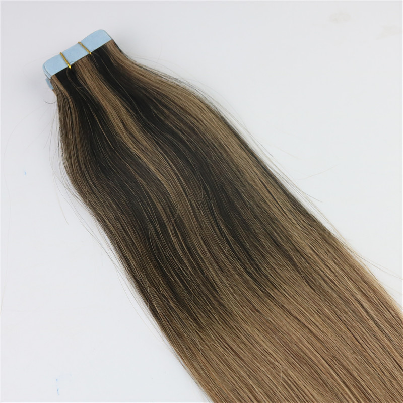 100gram 40pcs Tape In Human Hair Extensions Balayage Ombre Color Brown Brazilian Virgin Hair Seamless PU Skin Weft