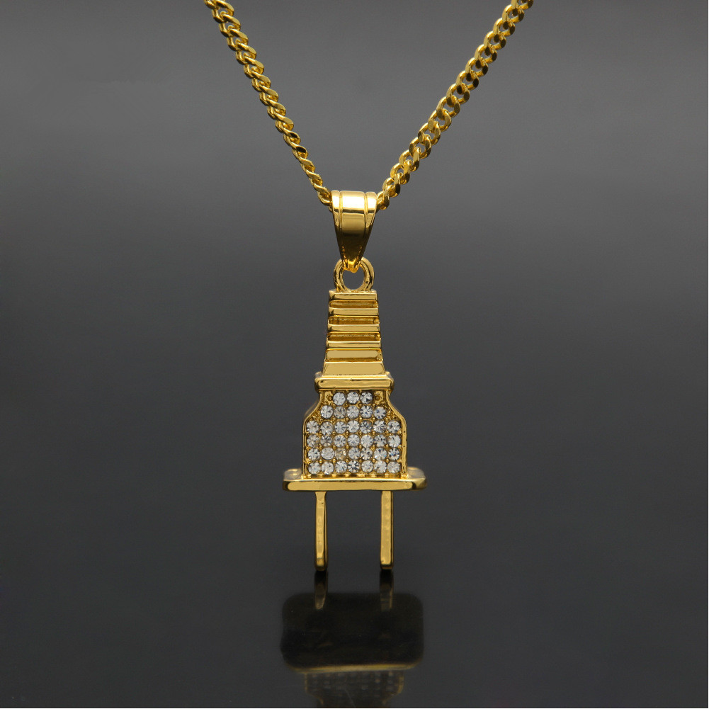 Vintage Gold Plated Plug Pendant Necklace Gold Plated Chain Long Necklaces For Men Women Hip Hop Pendants Jewelry Aesthetic Colar Miami Rapper Bijoux