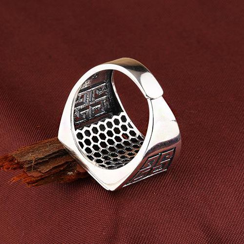 Fine Silver Art Nouveau 925 Sterling Silver Men Ring 9x9 /14x14 / 16x16mm Princess Cabochon Generous Jewelry Setting