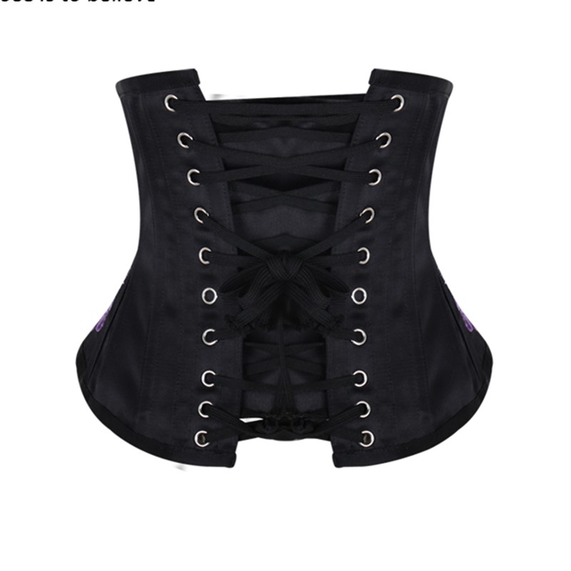 12 Steel Bones Underbust Waist Taming Corset with Contrast Brocade Embroidery Hip Panel and Curved Hem Women Everyday Waist Trainer Corselet