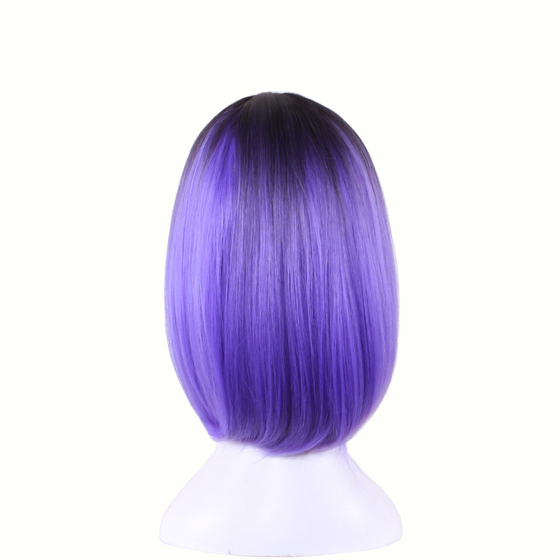 WoodFestival lolita bob wig medium length straight hair wigs heat resistant cosplay women synthetic ombre black green gray pink purple