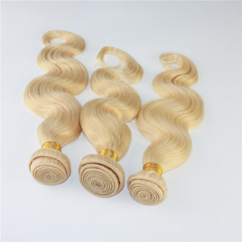 Factory Wholesale #613 Blonde Human Hair Bundles Virgin Unprocessed Remy Hair Extensions Body Wave Russian Human Hair Weft Extensions 100g