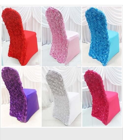 Rosette Spandex Banquet Chair Cover With Satin Rosette Back For Wedding Party Hotel Decoration Rosette Flower Back