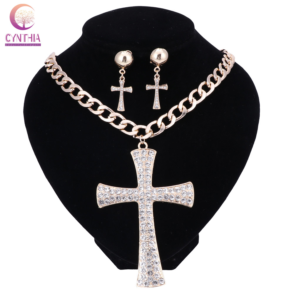 Hot Sale Gold Silver Cross Crystal Pendant Fashion Elegant Jewelry Set For Women Girls Choker Necklace Earring collier femme, Golden
Hot Sale Gold Silver Cross Crystal Pendant Fashion Elegant Jewelry Set For Women Girls Choker Necklace Earring collier femme, Golden