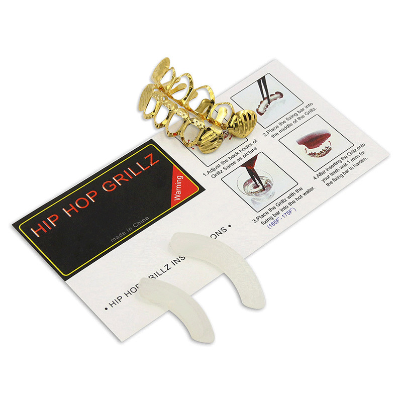 New Gold Silver Hollow Open Dlampnd Cut 6 Tooth Top Bottom Grills Teeth Caps Tooth HipHop GRILLZ Set Party Jewelry