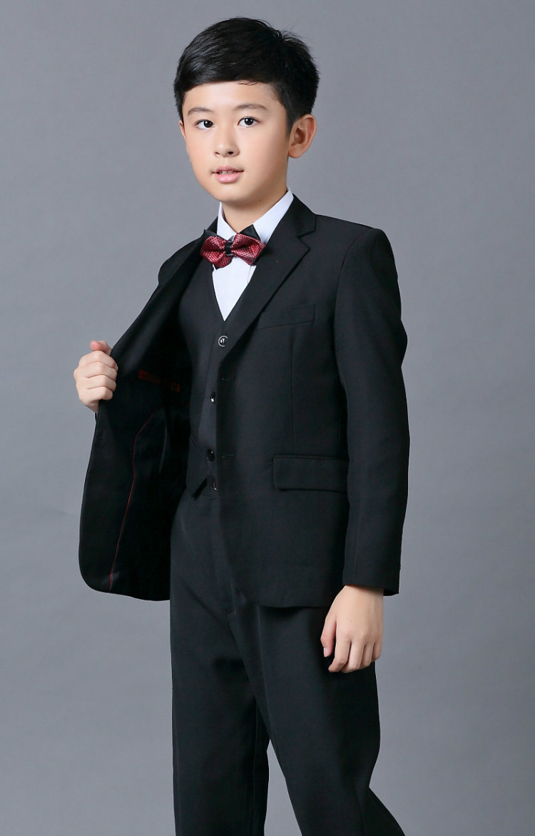 Cheap Boys Suits For Weddings Black Boy Suit Five Piece Suit Formal Party Bow Tie Pants Vest Shirt Kids Wedding Suits Free Shipping In Stock