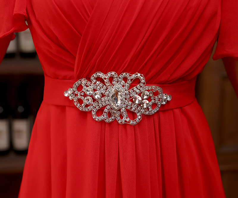 Brand New Red Evening Dresses with Short Sleeve Elegant Chiffon Bride Gown Ball Prom Party Homecoming/Graduation Formal Dress