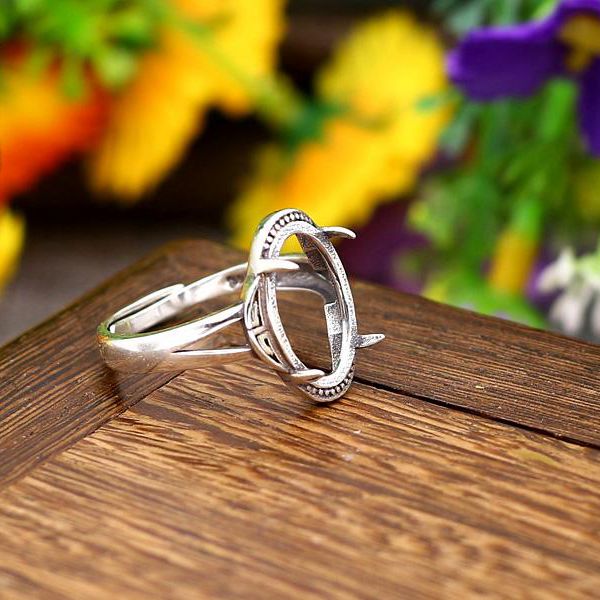 10x14mm Oval Cabochon Semi Mount Engagement Ring 925 Sterling Sivler Women Ring Vintage Antique Art Deco Retro Fine Silver Jewelry Setting