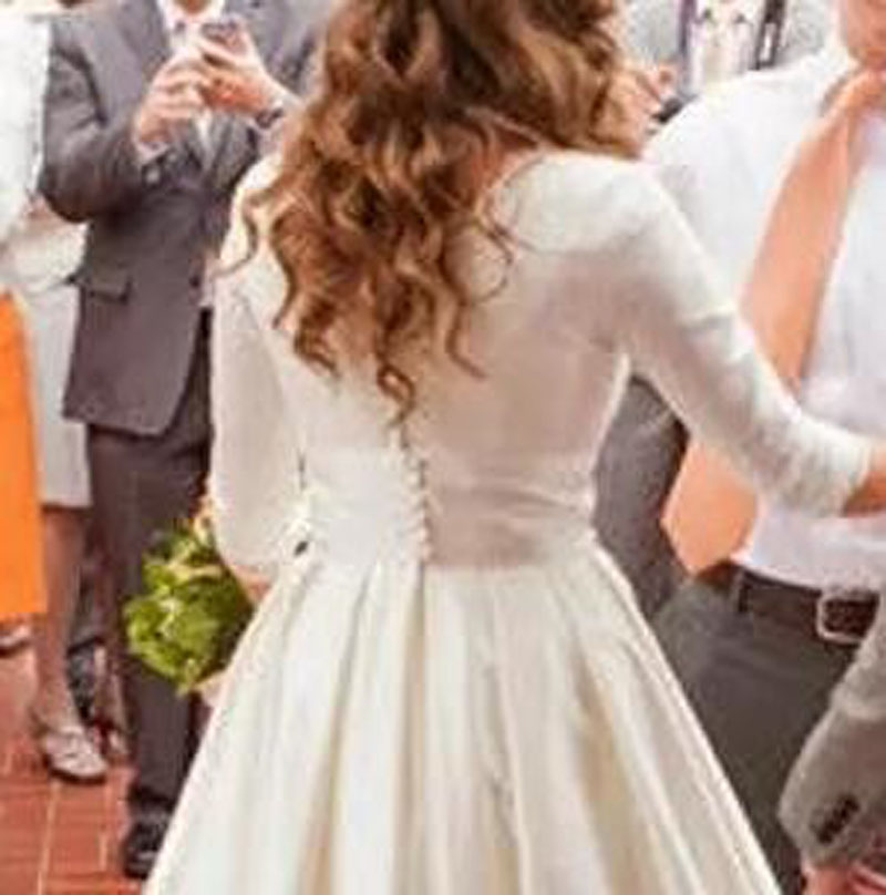 Modest 2017 Lace And Satin Wedding Dresses With 3/4 Long Sleeves Pocket Garden Bridal Gowns Plus Size Custom Made EN10306