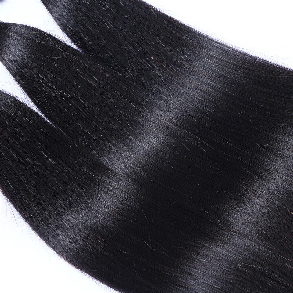 Brazilian Straight Hair Bundles Unprocessed Human Hair Weaves With 4*4 Closure Natural Black Color Can Be Dyed Bleached Hair Extensions