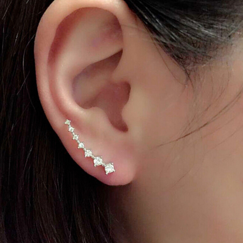 Wedding Party Jewelry Fashion Zircon Ear Cuffs Women Ear Clips Gold Silver Plated Luxury Rhinestone Earrings For Bride