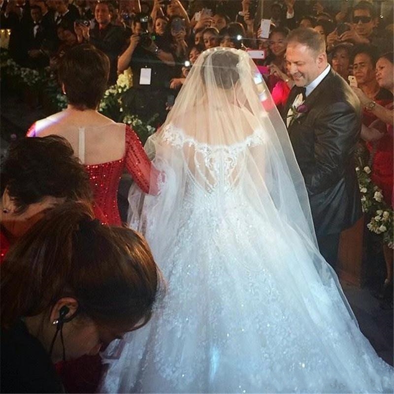 Off The Shoulder Arabic Ball Gown Full Lace Wedding Dresses Beaded Long Chapel Train Formal Church 3D Floral Sexy Backless Bridal Gowns