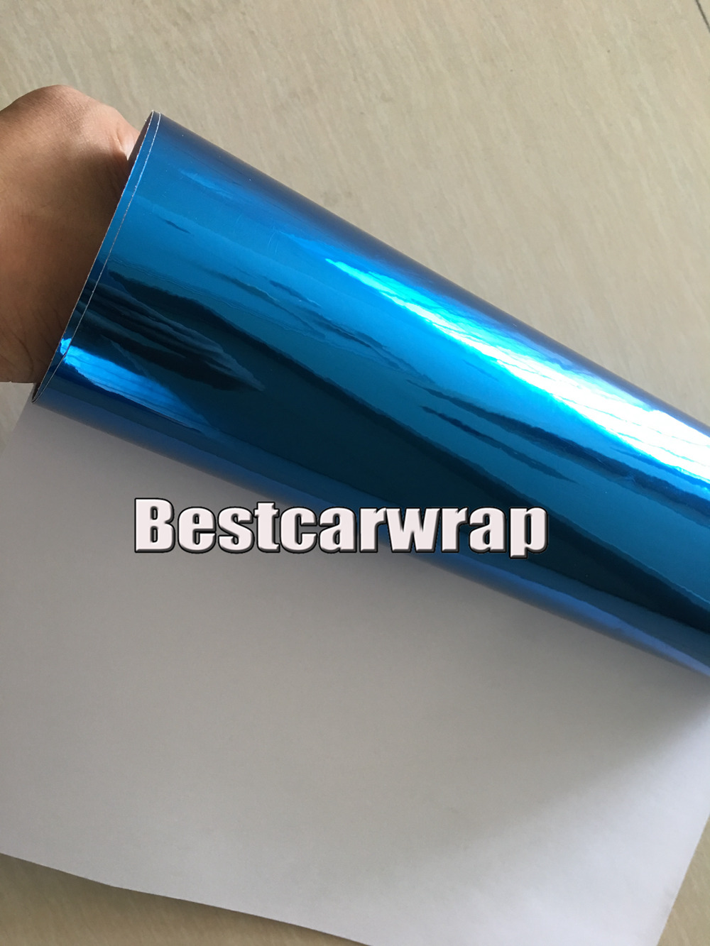 Stretchable Blue Chrome Mirror Vinyl For Car Wrap With Air bubble Free Easy stretch For Car styling covering foil size:1.52x20m/Roll 5x65ft