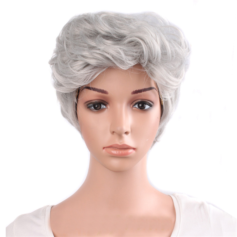 12" short curly wigs dark black brown Silver gray 6 styles Women Wigs Synthetic hair Heat Resistant