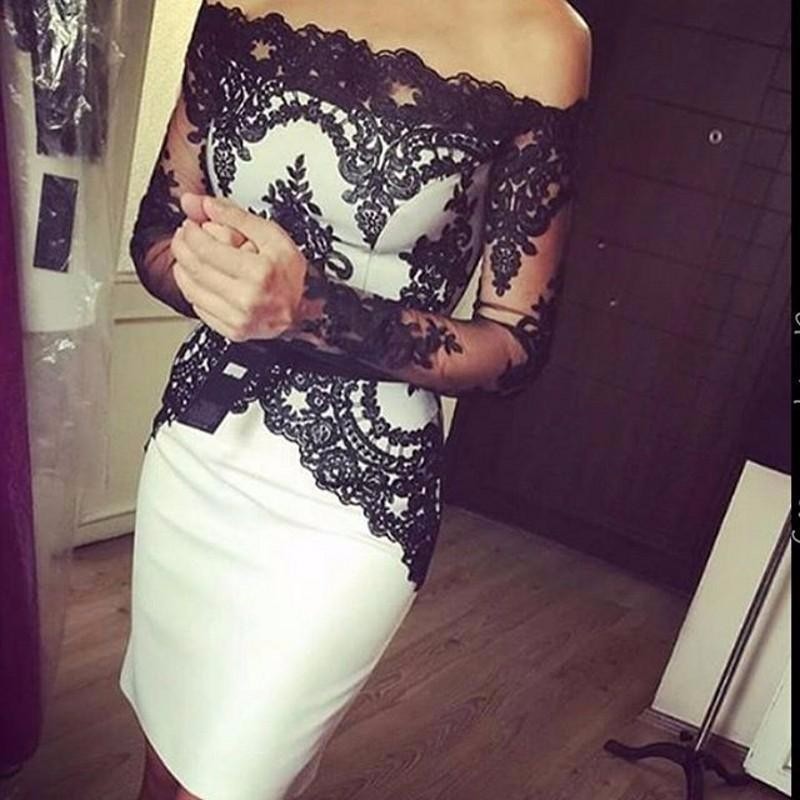 Elegant Black Lace Appliques Sheath Evening Dresses Sheer Sexy Boat Neckline Long Sleeves Short Prom Party Dresses Short Evening Gowns, Purple