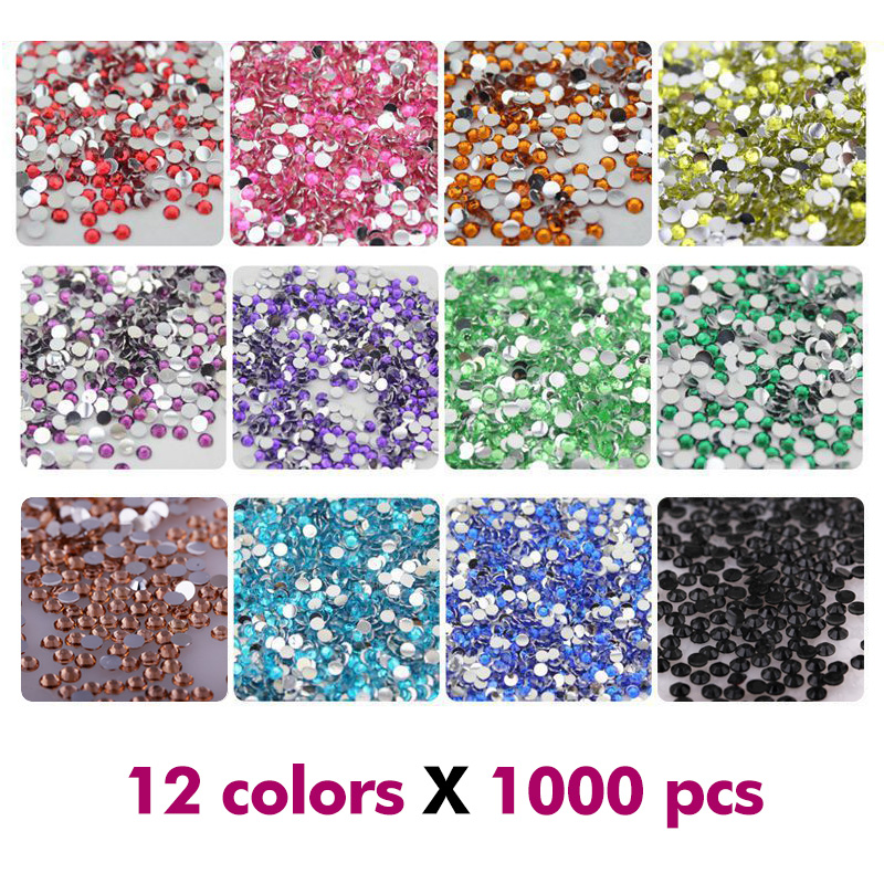 Nail Art Rhinestones Crystal Micro Diamond Flatback Glue Fixed Non Hotfix Rhinestone Decoration Clothing DIY 12Colors x 1000Pcs 2mm / 3mm от DHgate WW