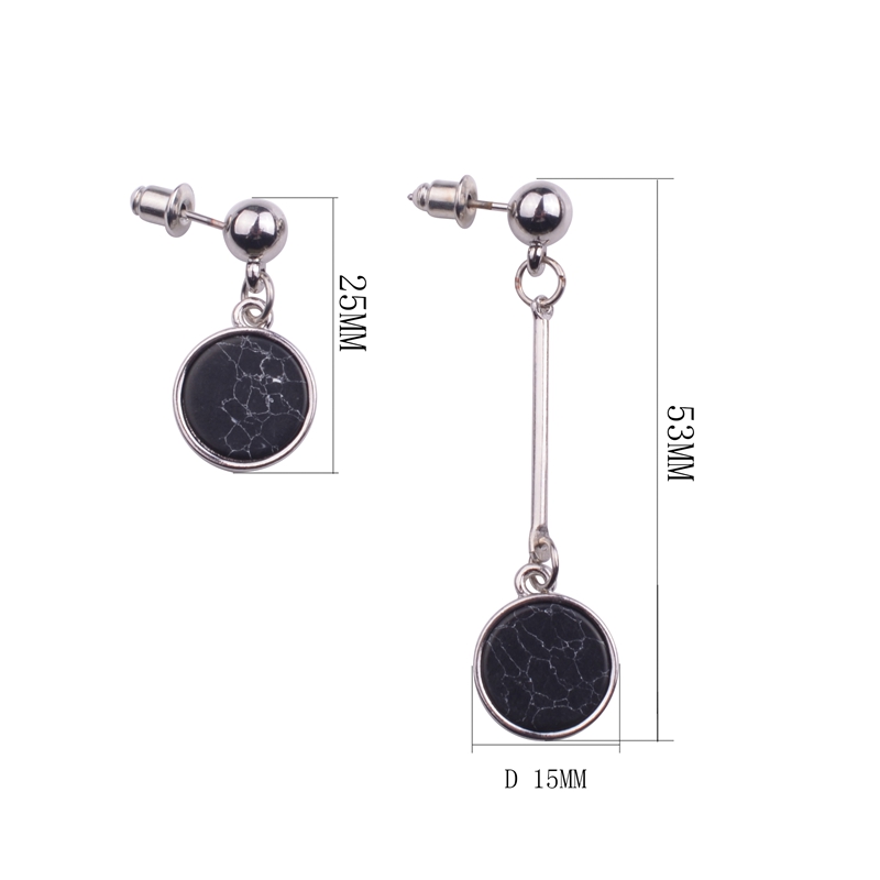 Fashion High Quality Simple style asymmetry Gold Plated New Shell Black Marble Turquoise Stone Disc Earrings for Women