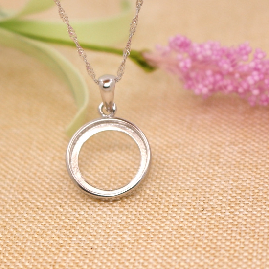 925 Sterling Silver 15X15MM Round Cabochon Semi Mount Pendant Bridal Jewelry Fine Silver Pendant Setting