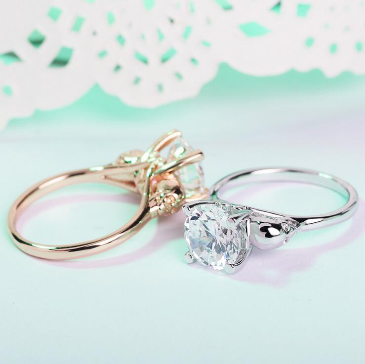 9MM White Topaz Solitaire Skull Ring - 10K Rose&White Gold Filled