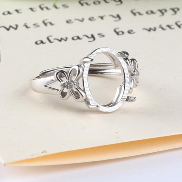 10x12mm Oval Cabochon Sterling Silver 925 Butterfly Engagement Semi Mount Wedding Ring Setting Fine Silver
