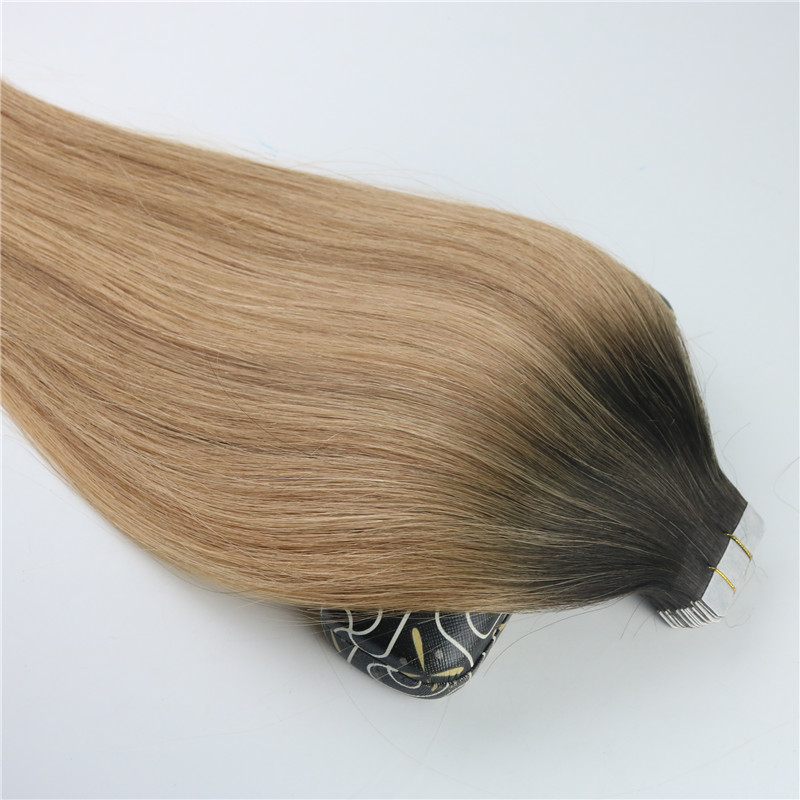Tape In Human Hair Extensions Ombre Hair Brazilian Virgin Hair Balayage Dark Brown to 27 Blonde Extensions Highlight Skin Weft